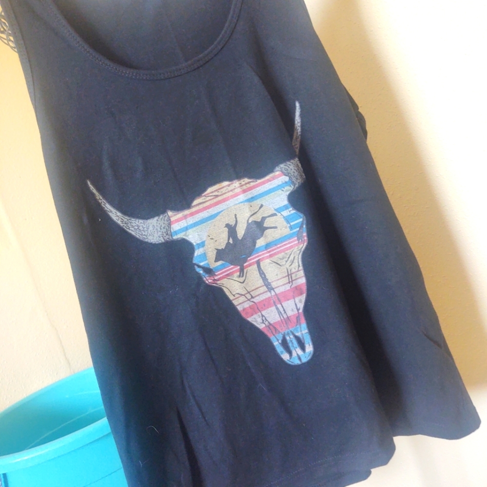 Black Tank Top with Bull Skull Logo